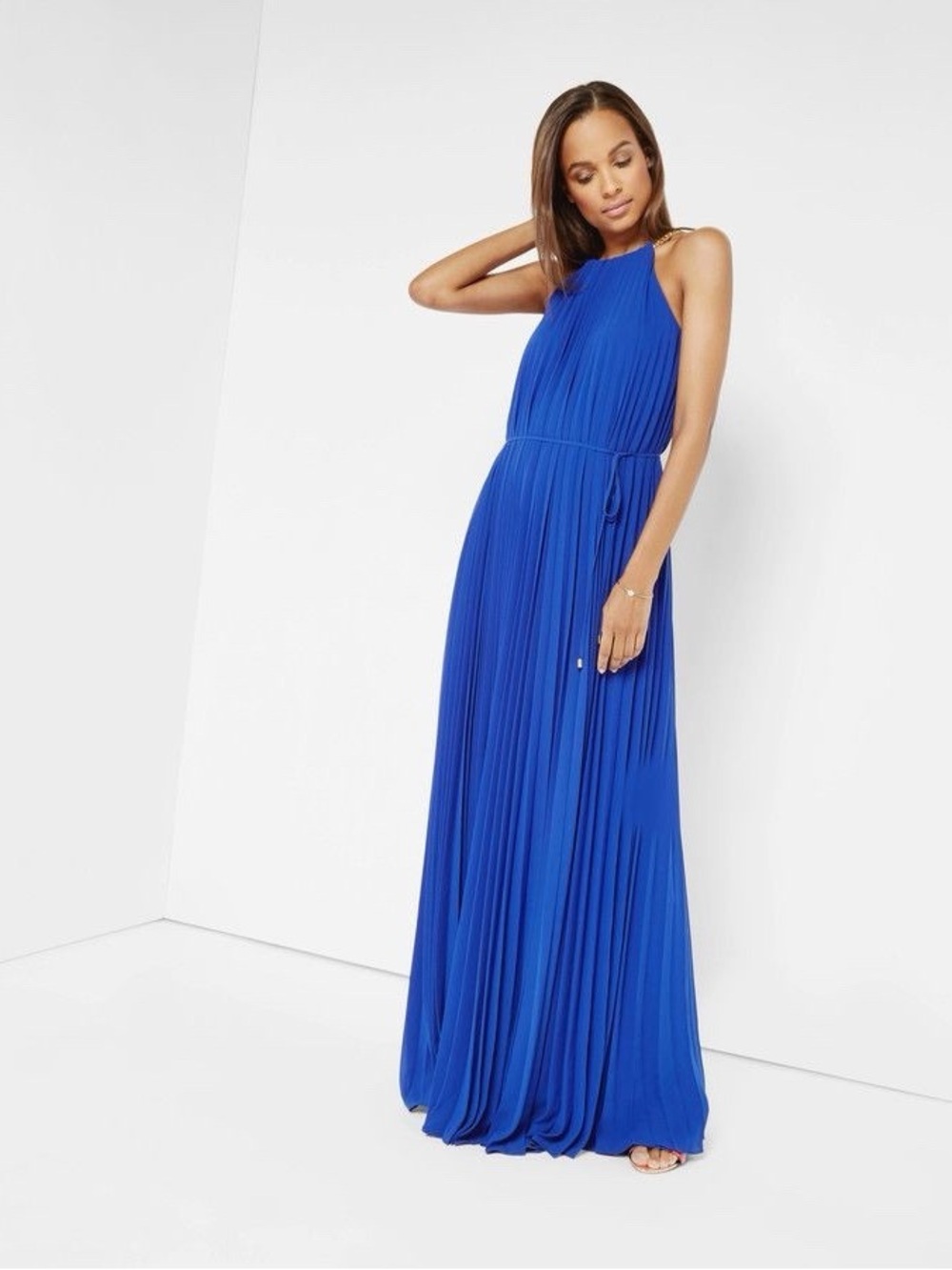 Ted Baker Cobalt Blue Pleated Halter Maxi Dress